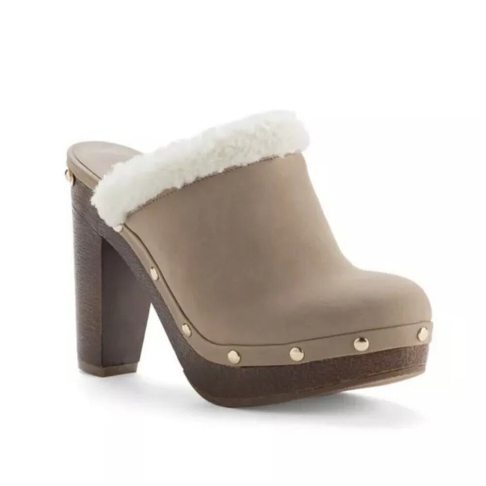 Juicy Couture Anita Fur Lined Wooden Platform Chunky Heel Clogs Size 9